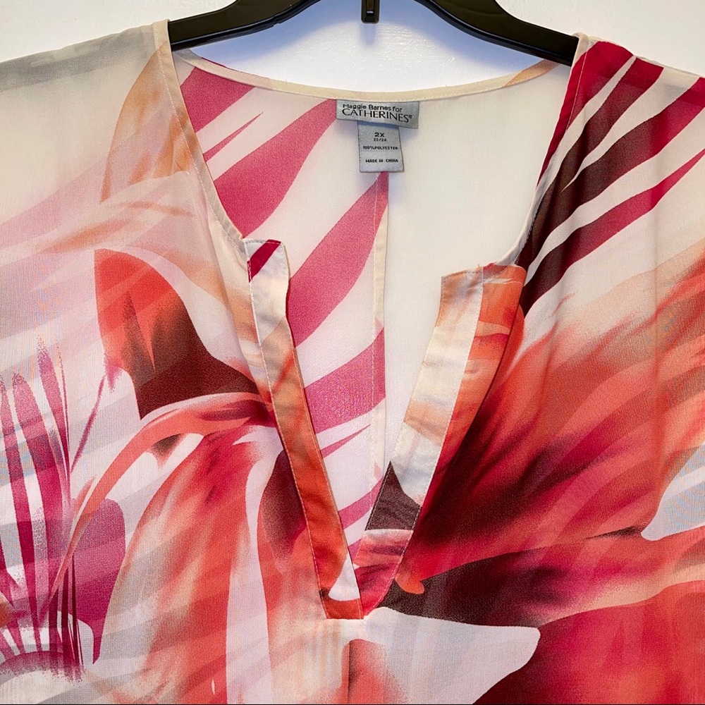🌅Catherines Blouse Cream Red Orange Size 2X Flowy - Picture 7 of 10